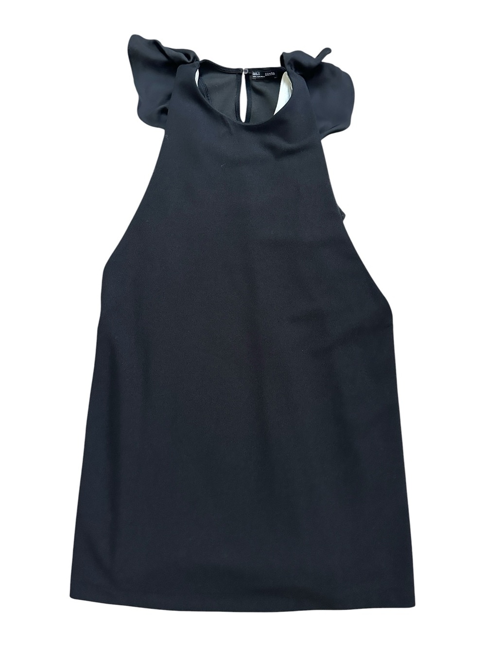 Zara Sleeveless Black Shift Top with Ruffle Shoulders